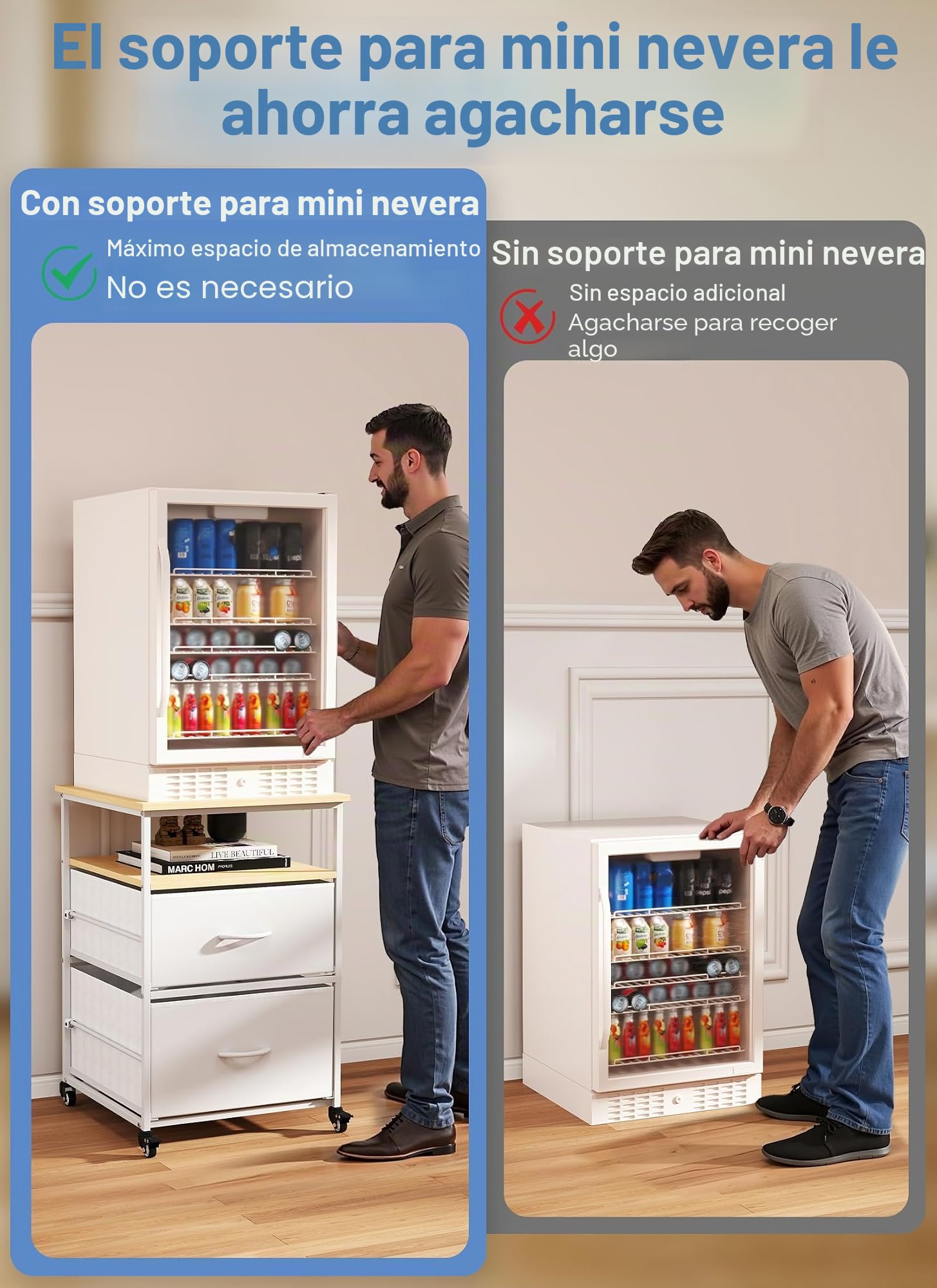 Miniestantería portátil para frigorífico con 4 ruedas, armario con 2 cajones, carrito de cocina, mesa auxiliar de 76 cm, mini soporte para nevera pequeña, para mini nevera, cocina, salón