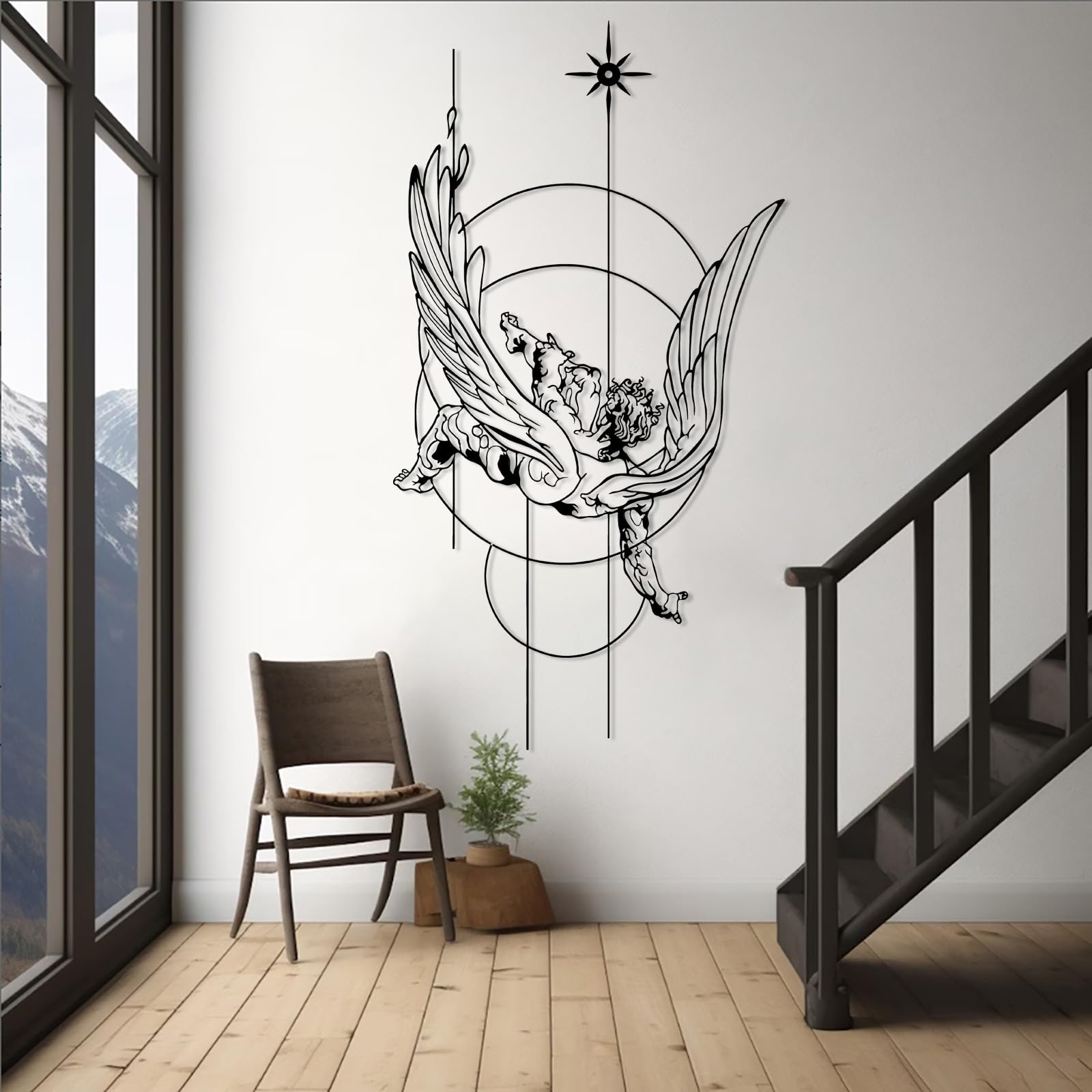 Arte de Pared de Metal Mitología Ícaro La caída de Ícaro Decoración de Pared Mitología Griega Arte de Pared de Metal geométrico Colgante de Pared Escultura de Pared Moderna Decorac