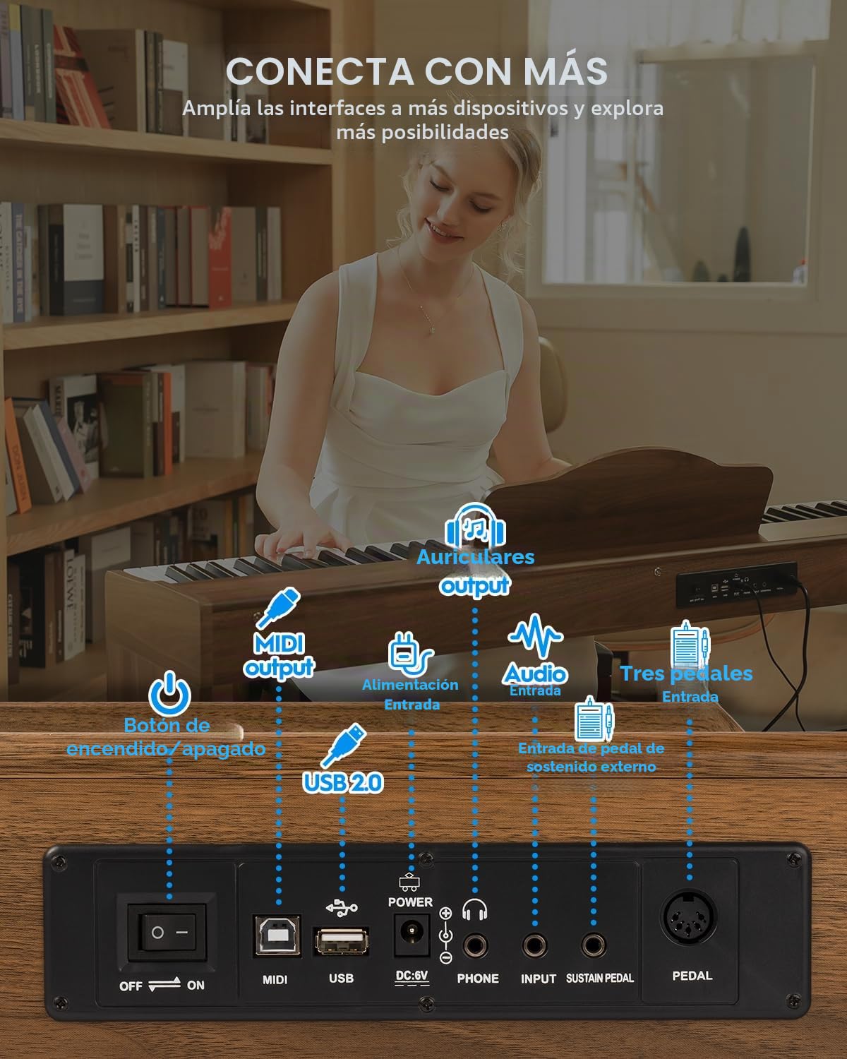 Piano digital STRICH 88 teclas, teclado con acción martillo y teclas ponderadas, teclado de piano eléctrico de tamaño completo con soporte de mueble, altavoces 25Wx2, compatible con USB-MIDI/conexión