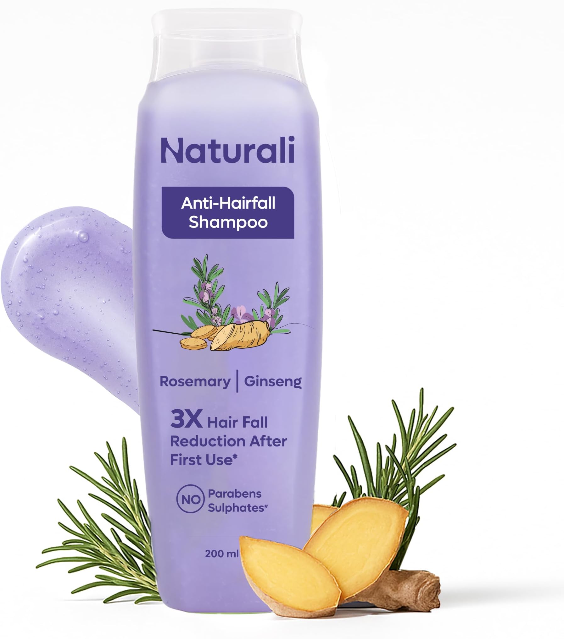 Naturali Anti Hairfall Shampoo | 3x Hair fall Control | With Rosemary, Biotin and Ginseng | No Sulfate No Paraben | Rosemary Shampoo for Hair Growth | 200 ml