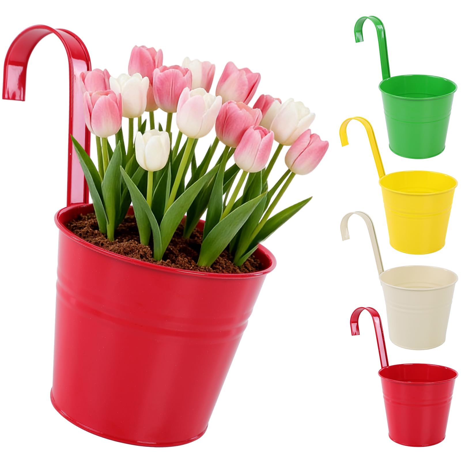 CITÉTOILE - Juego de 4 Macetas Colgantes Grandes con Agujero de Drenaje y Asas Extraíbles - Set Multicolor para Plantas Colgantes de Balcón, Terraza o Interior, Modelo 03 — view 10