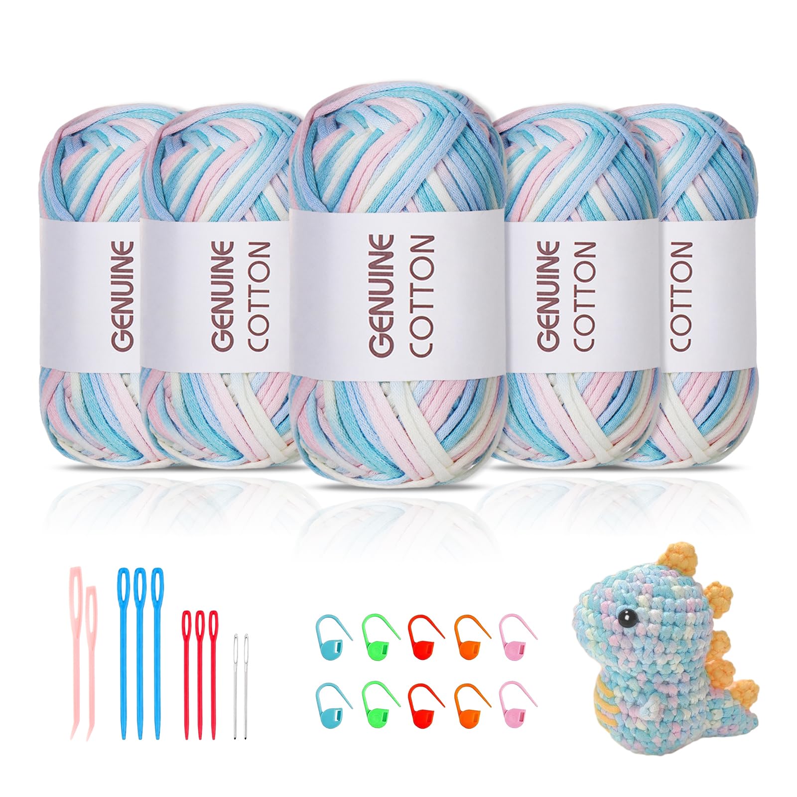 Maxee 5X50g Dickes Garn Baumwolle zum Häkeln, Chunky Häkelgarn für Anfänger, Kein Geteiltes Häkeln Amigurumi Wolle, Klobiges Baumwollgarn Einfaches Strickgarn zum Häkeln Stricke