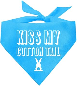 Kiss My Cotton Tail Dog Bandana | 100% Cotton Adjustable Triangle | Made in USA | Easter Bunny | Egg Hunt| Funny Outfit Prop Photoshoot | Turquoise, One Size 700