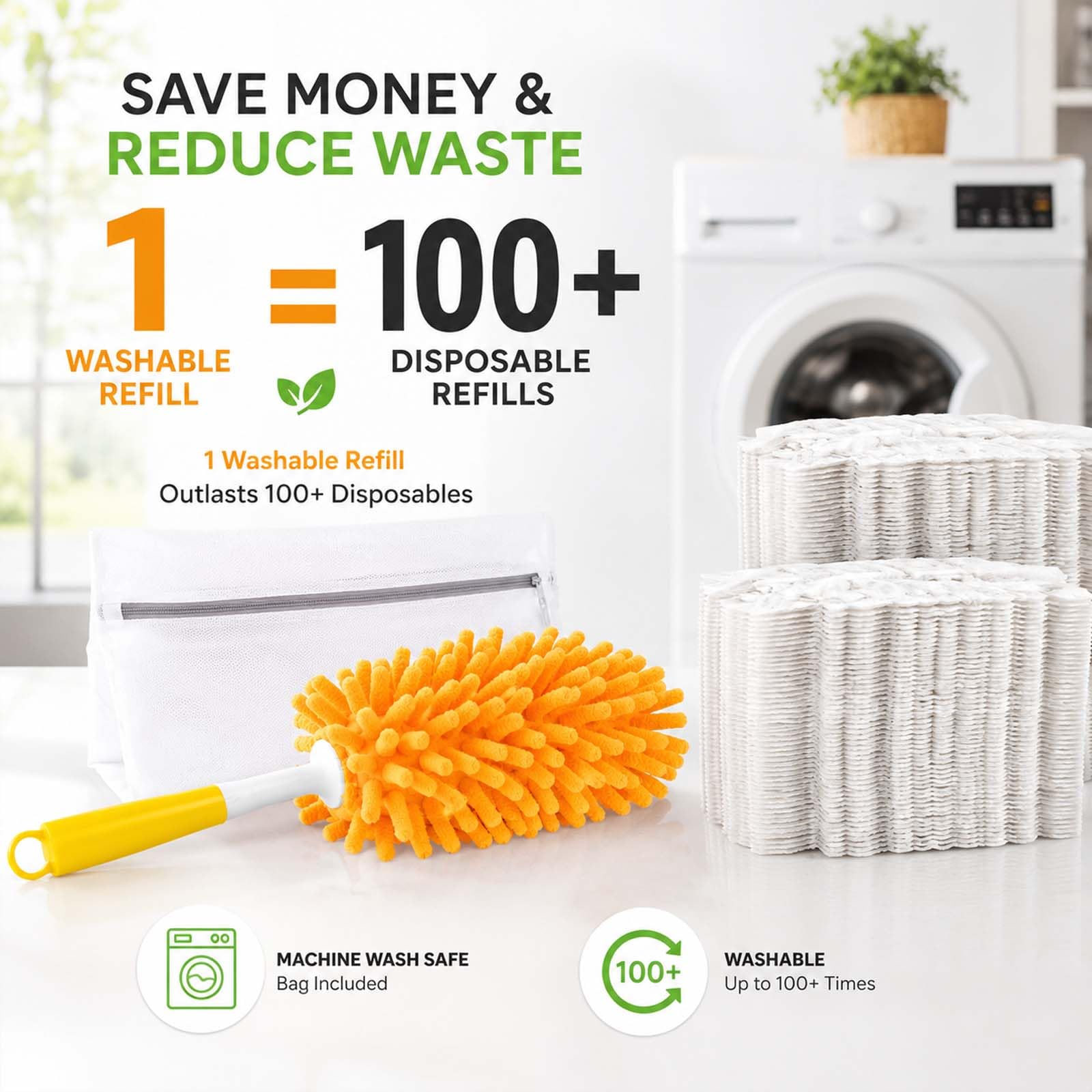 LOVECO 8 Staubwedel Waschbar mit Griff, passend für Swiffer Staubmagnet | 8 Nachfüllpack kompatibel mit Swiffer Duster, 1 Kurzgriff, 1 Wäschesack, Waschmaschine Chenille Tücher, Wiederverwendbar