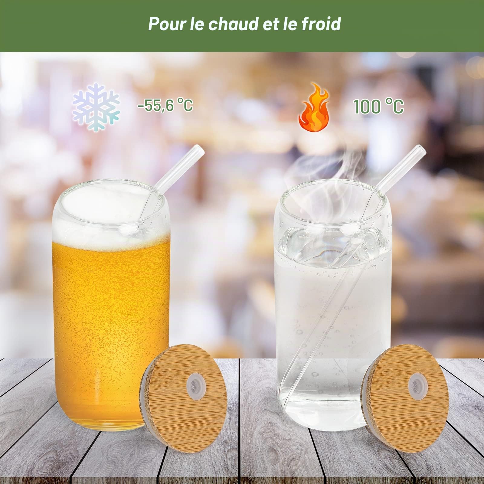 Verre Canette avec Couvercle et Paille, Lot De 8 Verre Cocktail, verre de Bière, Tasses à Café Glacé de 500ml, Verre Smoothie, Bubble Tea Cup pour Café Glacé, Soda, Bière, Jus de Fruits.