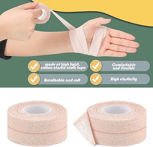 Miniatura 4 de 2 rollos de cinta elástica adhesiva para vendajes elásticos flexibles para esguinces deportivos de tobillo, rodilla y muñeca (beige, 1 pulgada de