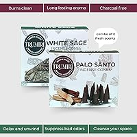 Vista 362 de TRUMIRI Incense Cones - Combo Pack of 20 Cone Incense - 10 Nag Champa + 10 Palo Santo - Insence Cones - Incense Cones Scented - Cone Incense Scents