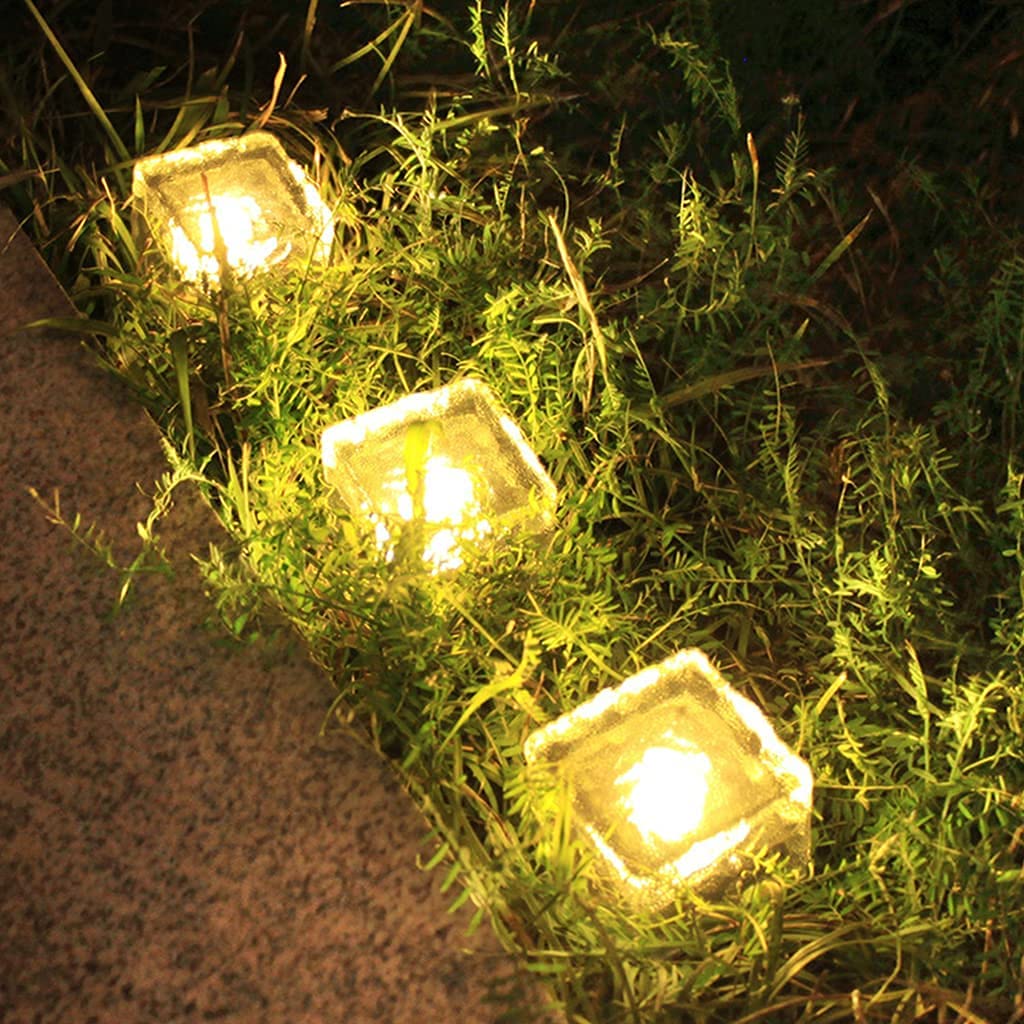 zhonghua Solar Brick Ice Lights, Solar Landscape Light Ice Cube Light Solar Ground Lights Waterproof for Garden Solar Glass Brick Lights (3 Pack, Warm White)