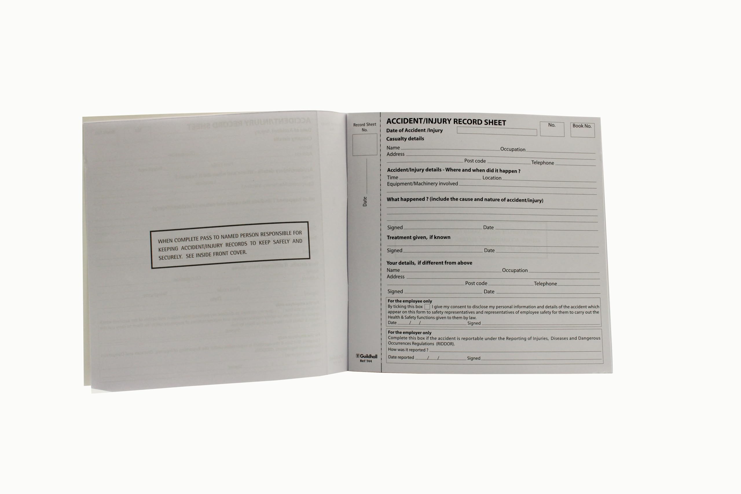 Exacompta - Ref T44Z - Guildhall' Accident/Injury Record Book (20 Pages) - 210 X 200mm In Size, 1 Entry Per Page, Perforated Sheets For Easy Removal - View #9