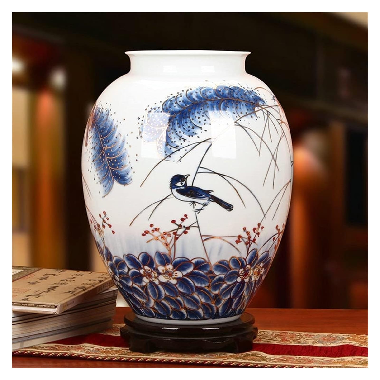 Amazon.co.jp: 花瓶 陶器、手描きの青と白の磁器の花瓶