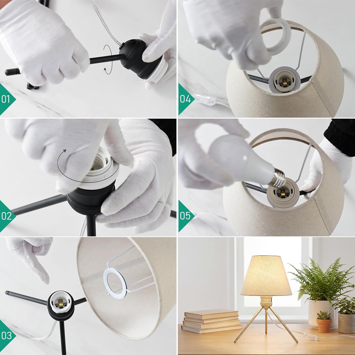 Modern Table Lamp Small Bedside Lamp Metal Linen 13.8 Inches, Soft Light (3000K), Simple Style Design, Button Switch, Suitable for Nightstand Bedroom Lamp, Study and Dormitory (Nickel)