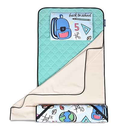 KRAND Toddler Nap Mat for Daycare with Cotton Inside Cozy Kid Travel Sleeping Bag with Pillow Perfect for Standard Daycare Cot (Back to School)