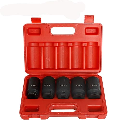 TYFYB Juego de 5 piezas de tuerca de eje profundo de 12 pulgada de 1.181 in 1.260 in 1.339 in 1.378 in, juego de llaves de impacto profundo de 12