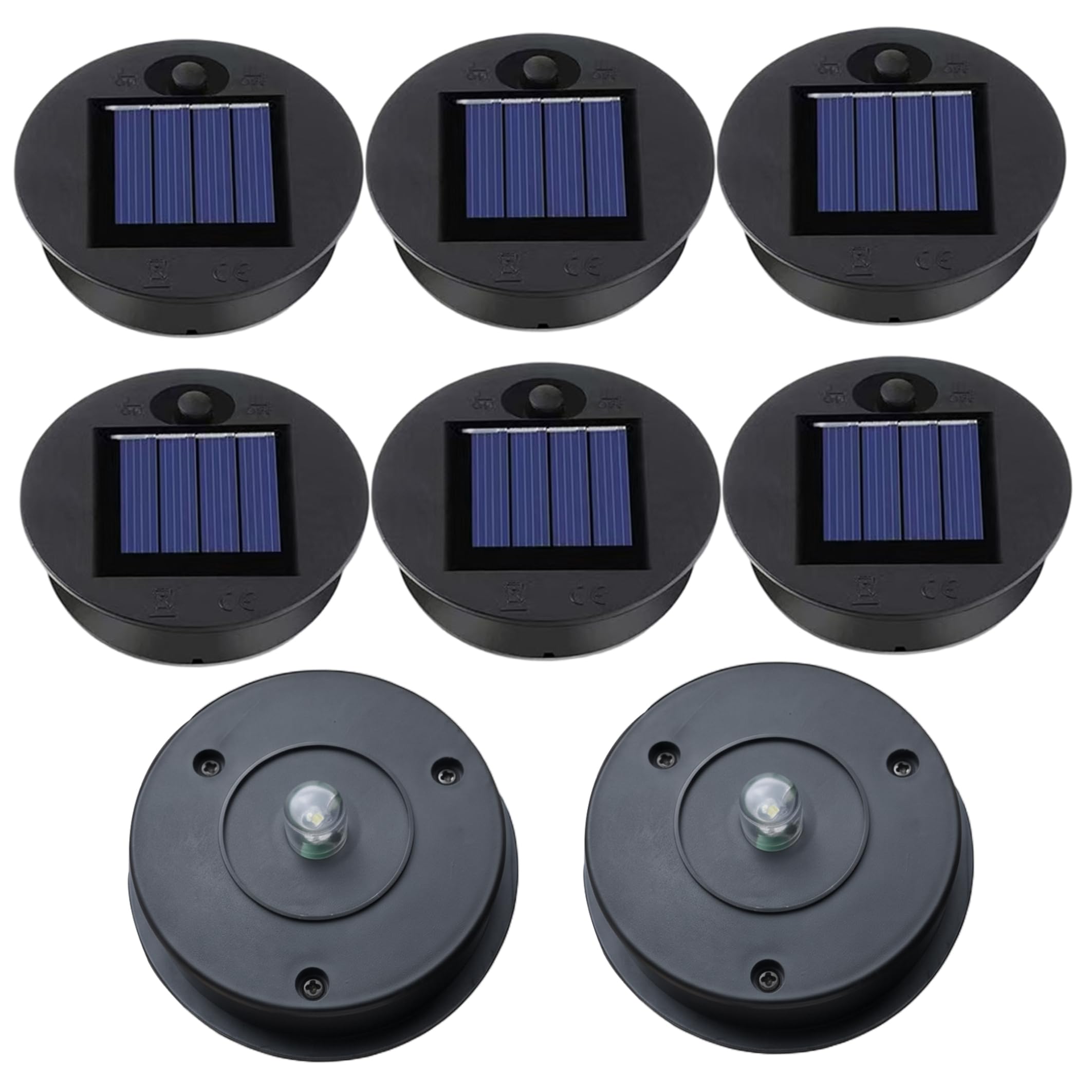 Solar Light Replacement Top, 8 Pcs Solar Lantern Replacement Top, Dual Mode Light Parts with Built-in Battery, 2.76 Inch (7cm)