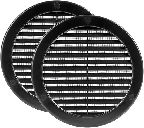 Miniatura 18 de Vent Systems 4 pulgadas (dimensiones de apertura) - Paquete de 5 - Cubierta de ventilación de alero negra - Rejilla de ventilación de aire redonda