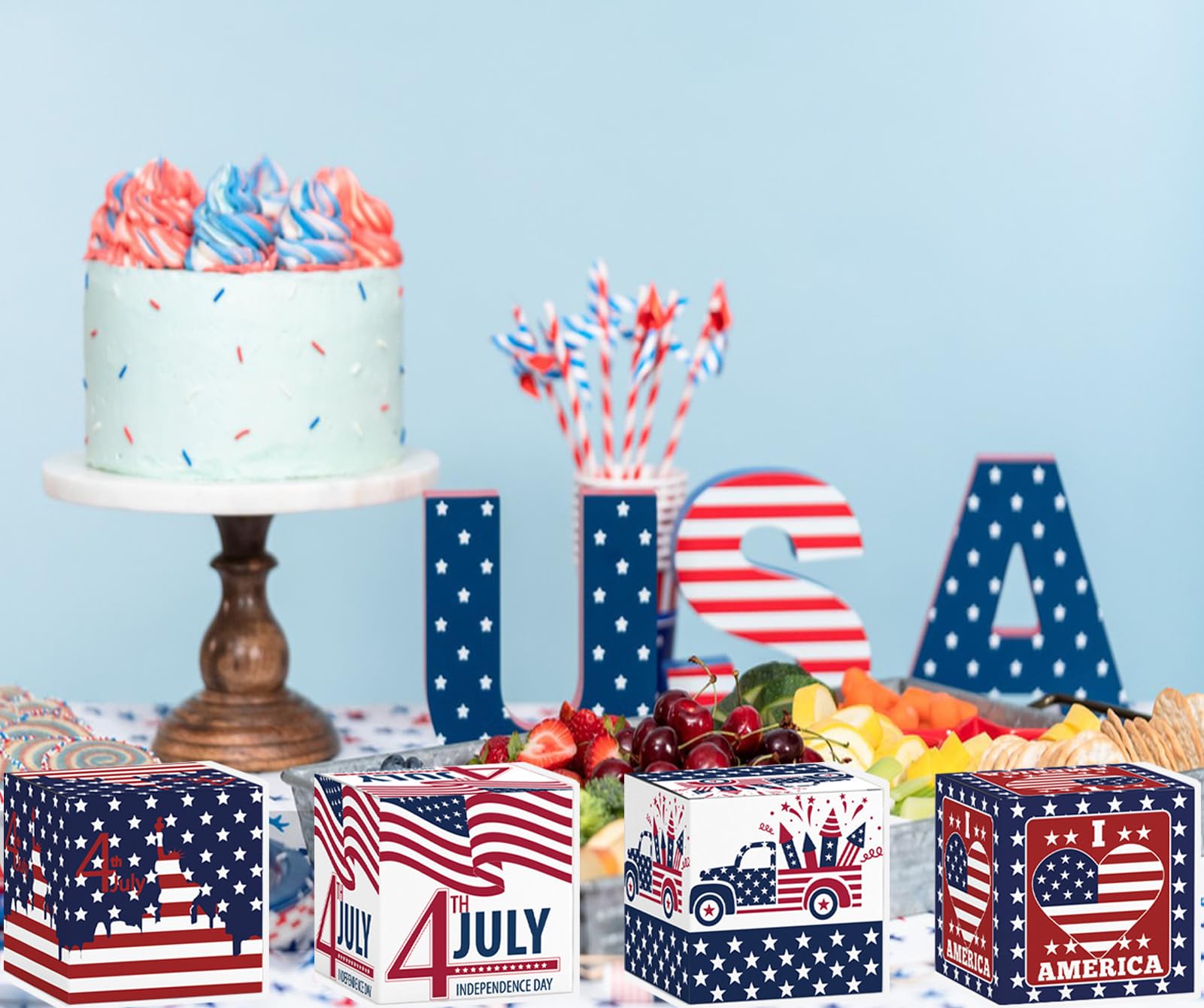 NSESSHome 12 Pcs 4th Of July Patriotic Treat Boxes Independence Day Candy Paper Boxes American Flag Red White And Blue Gift Boxes For Gifts Wrapping Party Favor Supplies