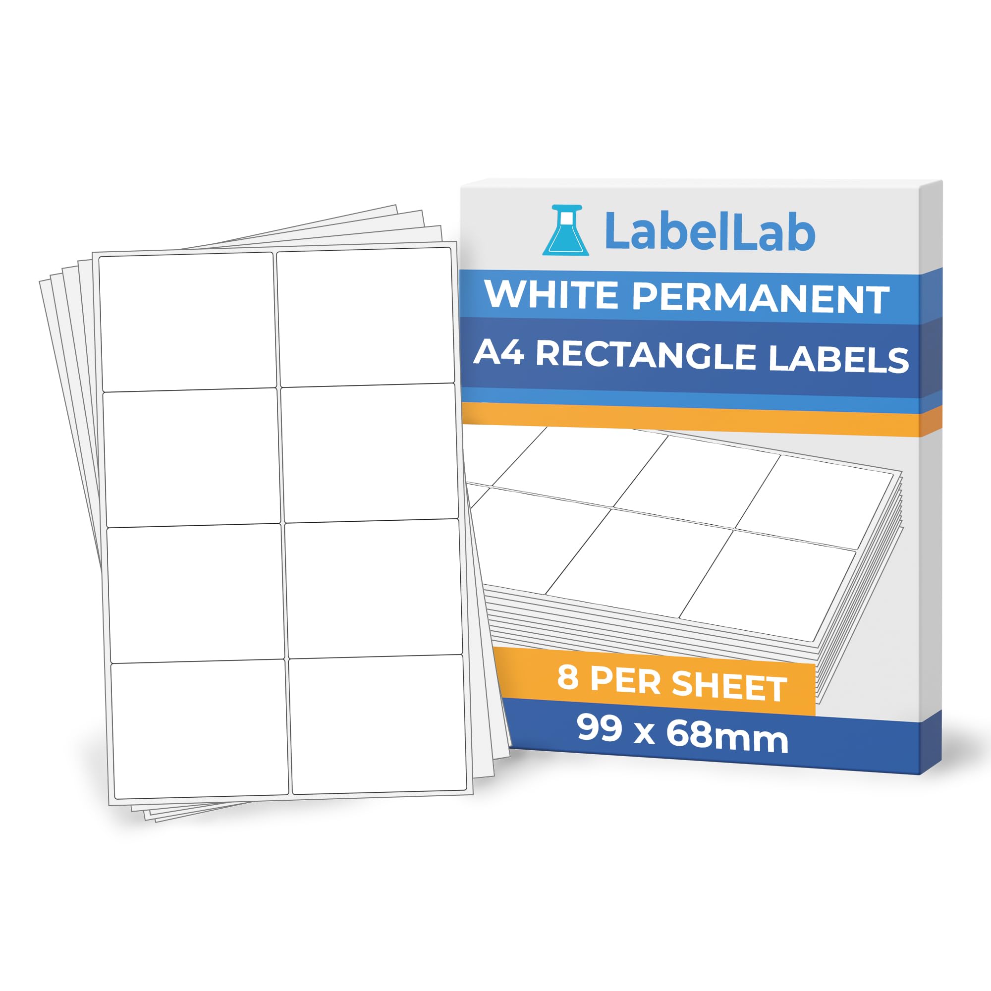 White Paper Labels – Rectangle (500, 8 Per Sheet (99 x 68mm)) — image 1