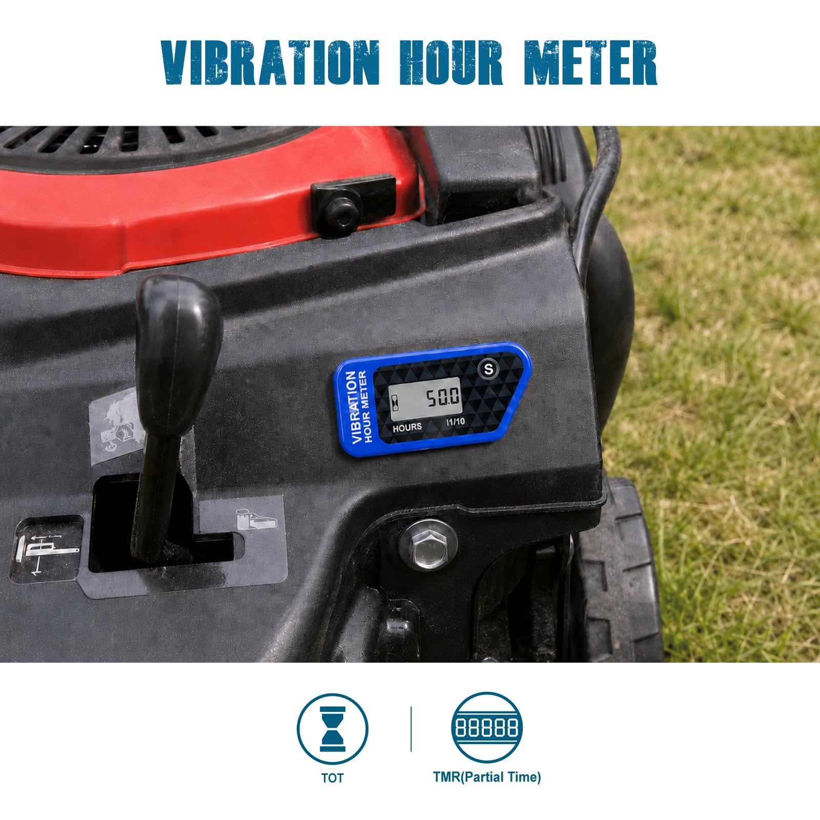 Runleader Compteur d'heures sans fil numérique (016B-BU) | opération de vibration pour chariot de golf,tracteur,générateur,compresseur,tronçonneuse,moto,moto