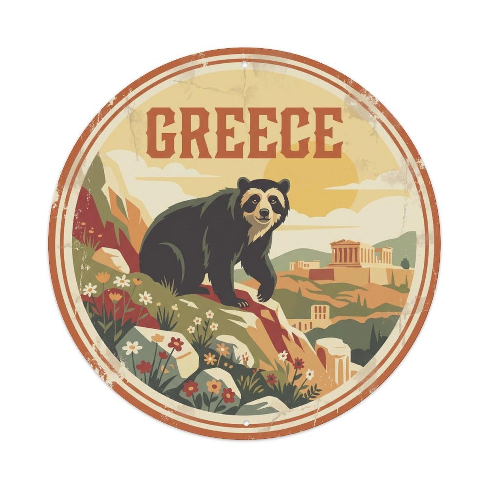 Greece Spectacled Bear Mountain Slope Metal Tin Sign