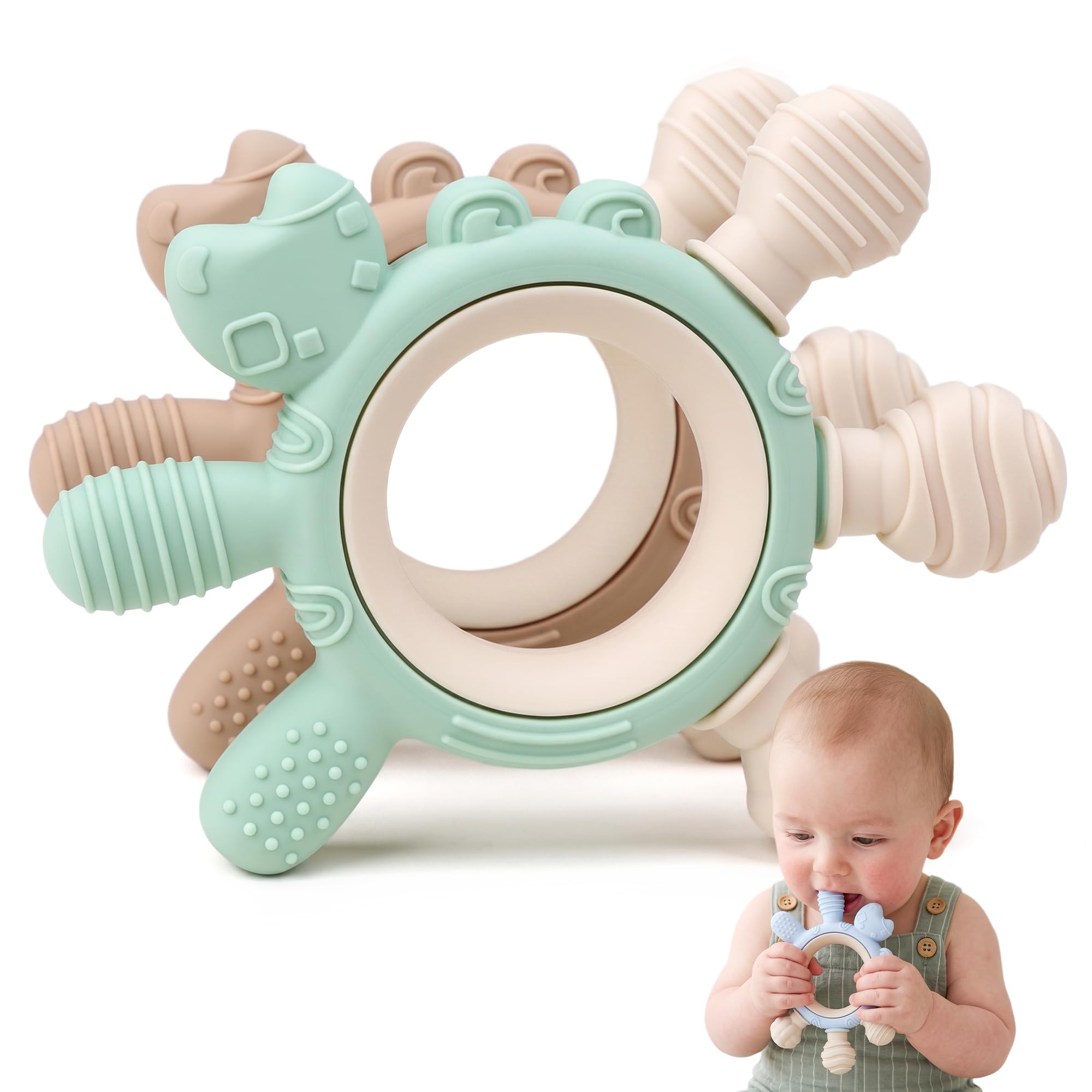 Yayajiao Teething Toys for Baby, 2-Pack Crab 6-Texture Teething Rings
