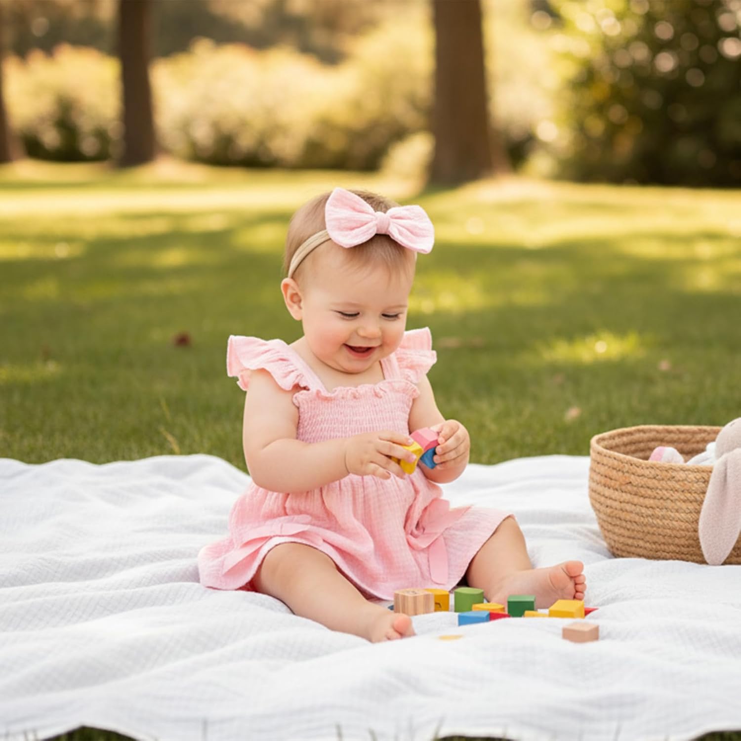 Thorn Tree Baby Girl Summer Clothes Newborn Outfit Ruffle Romper Infant Baby Dress Bow Headband Solid Cute Outfits Girls - Image 2