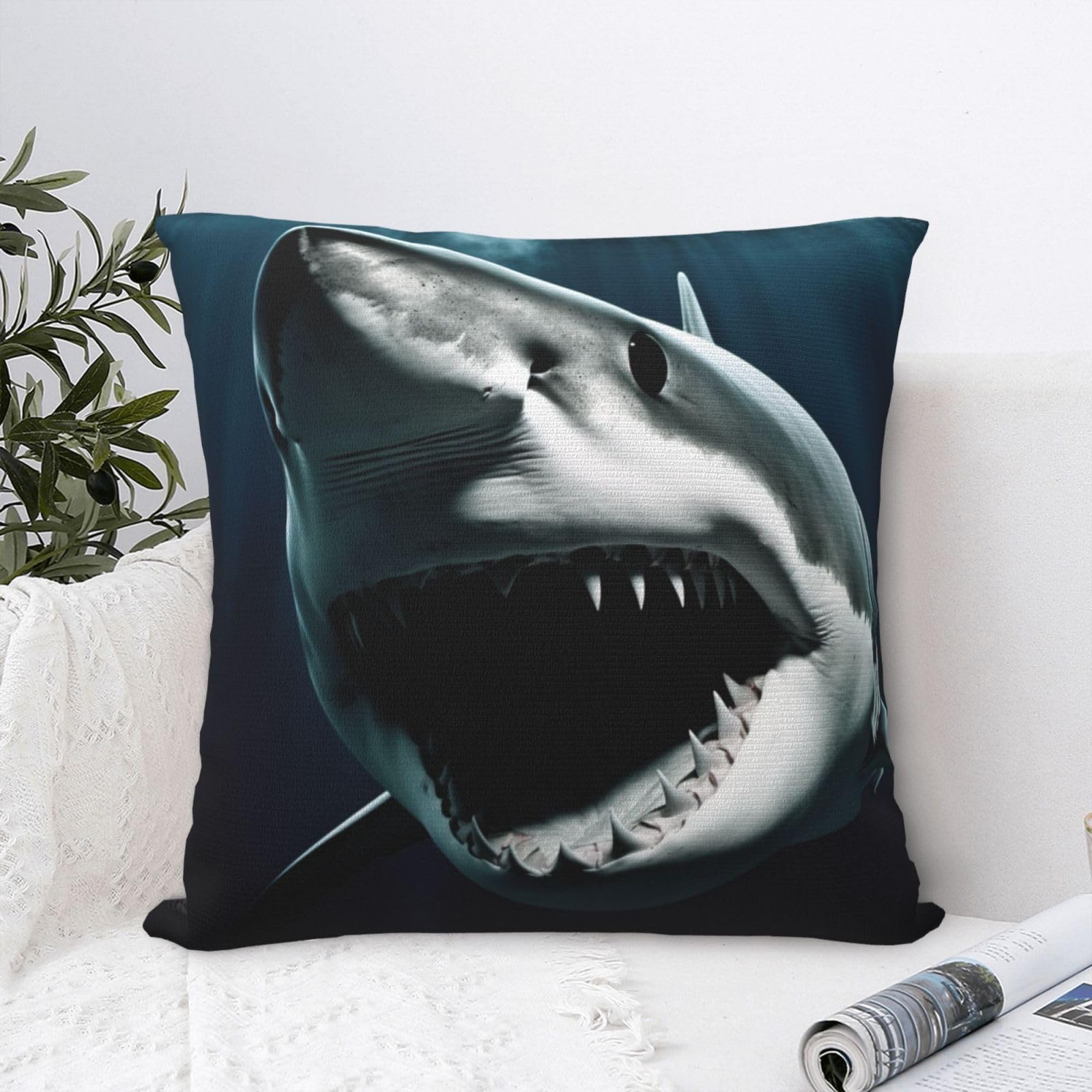 FodPand Luxury Velvet Throw Pillow Covers 24"x24" Super Soft Decorative Pillow Cases - Shark Pillowcases Modern Lumbar Cushion Cases for Couch Sofa Bed Pillow Shams