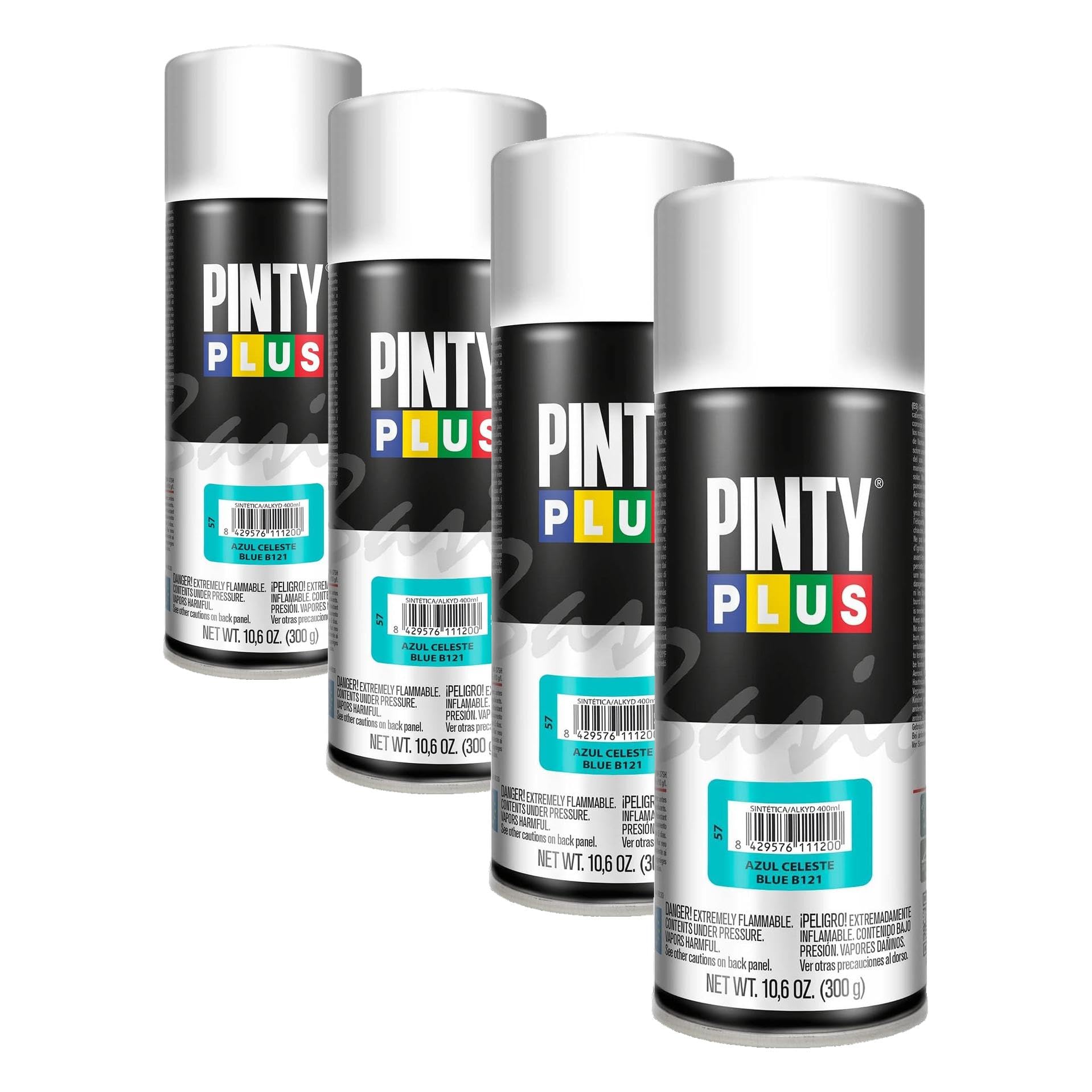 Pintura en spray BASIC Pinty Plus Azul Celeste B121 evita oxido y renueva metal desgastado 4 uds