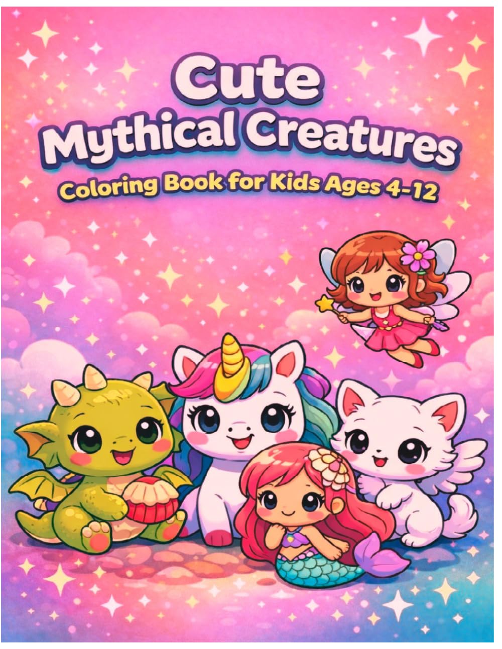 Cute Mythical Creatures Coloring Book for Kids Ages 4–12: Unicorns, Dragons, Fairies & Fantasy Animals | 50 Bold and Easy Pages