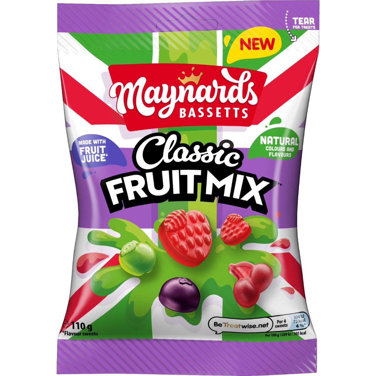 Maynards Bassetts Classic Fruit Mix Sweets, Bursting With Fruity Flavours, 110 g Bag (Pack of 1)