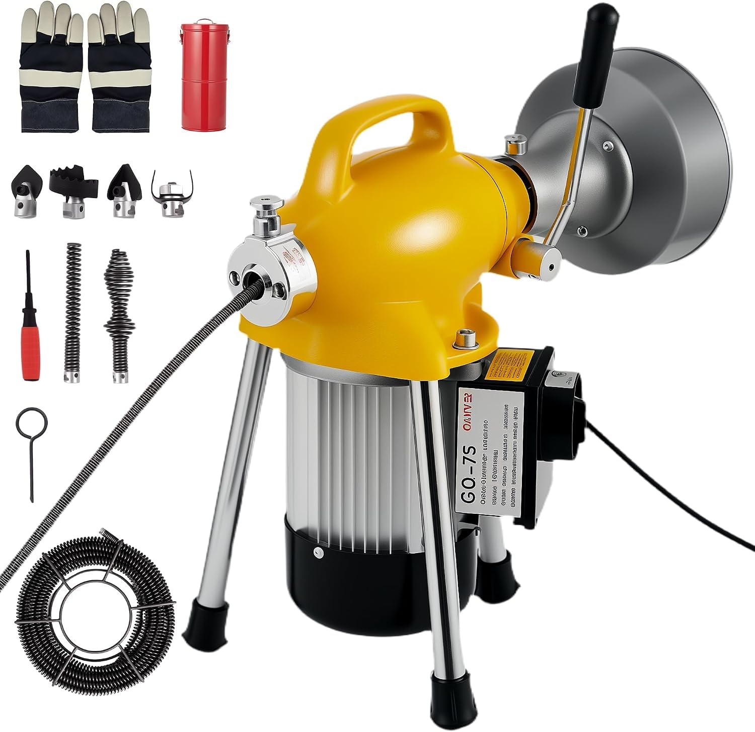 Desatascador eléctrico de 500 W y 400 rpm con alimentación automática, incluye cable de acero de 25 metros y juego de 8 cortadores.