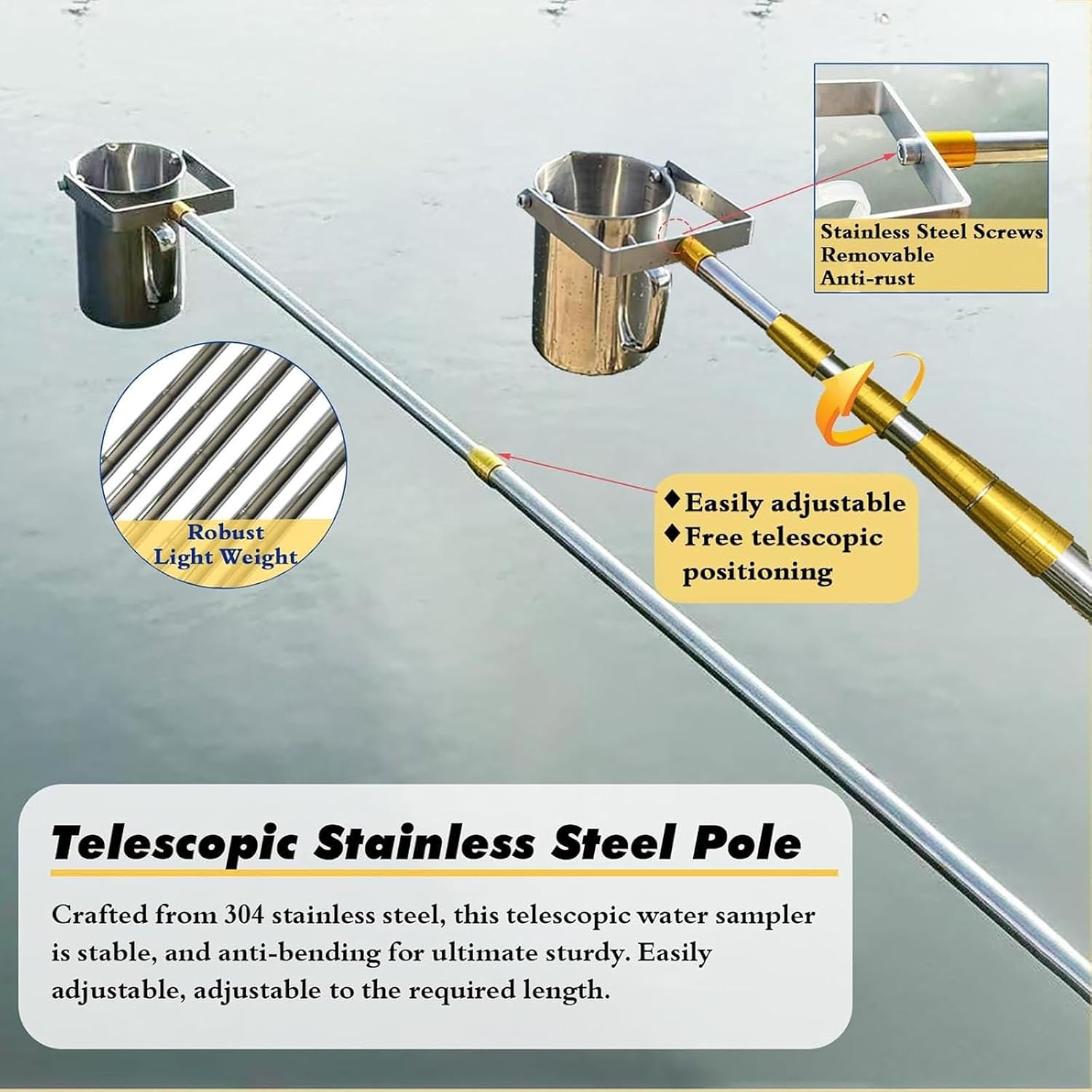 Extendable Water Sampling Stick for Tap Water & Pool Testing, Teles Water Samplers Collector, 4pcs Set, 1000ml Capacity, 16.4ft Reach, Ideal for Pollution Surveys