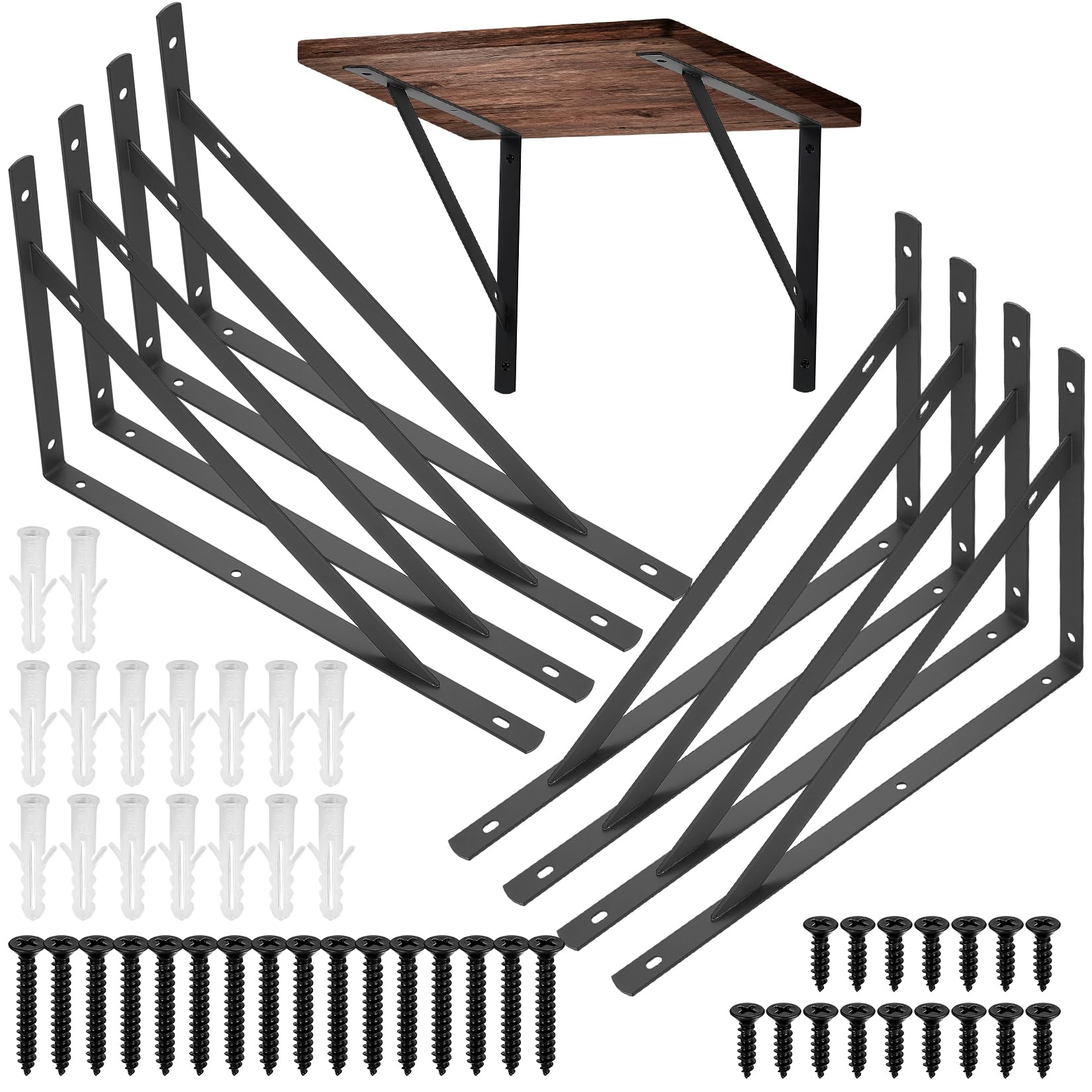 HAOCHEN 8 Pieces Shelf Brackets Heavy Duty, Wall Mounted Triangle Shelving Brackets, 90 Degree Right Angle Shelf Supporters Brace Brackets, for Living Room Bedroom (300x190mm/11.81x7.48 inch)