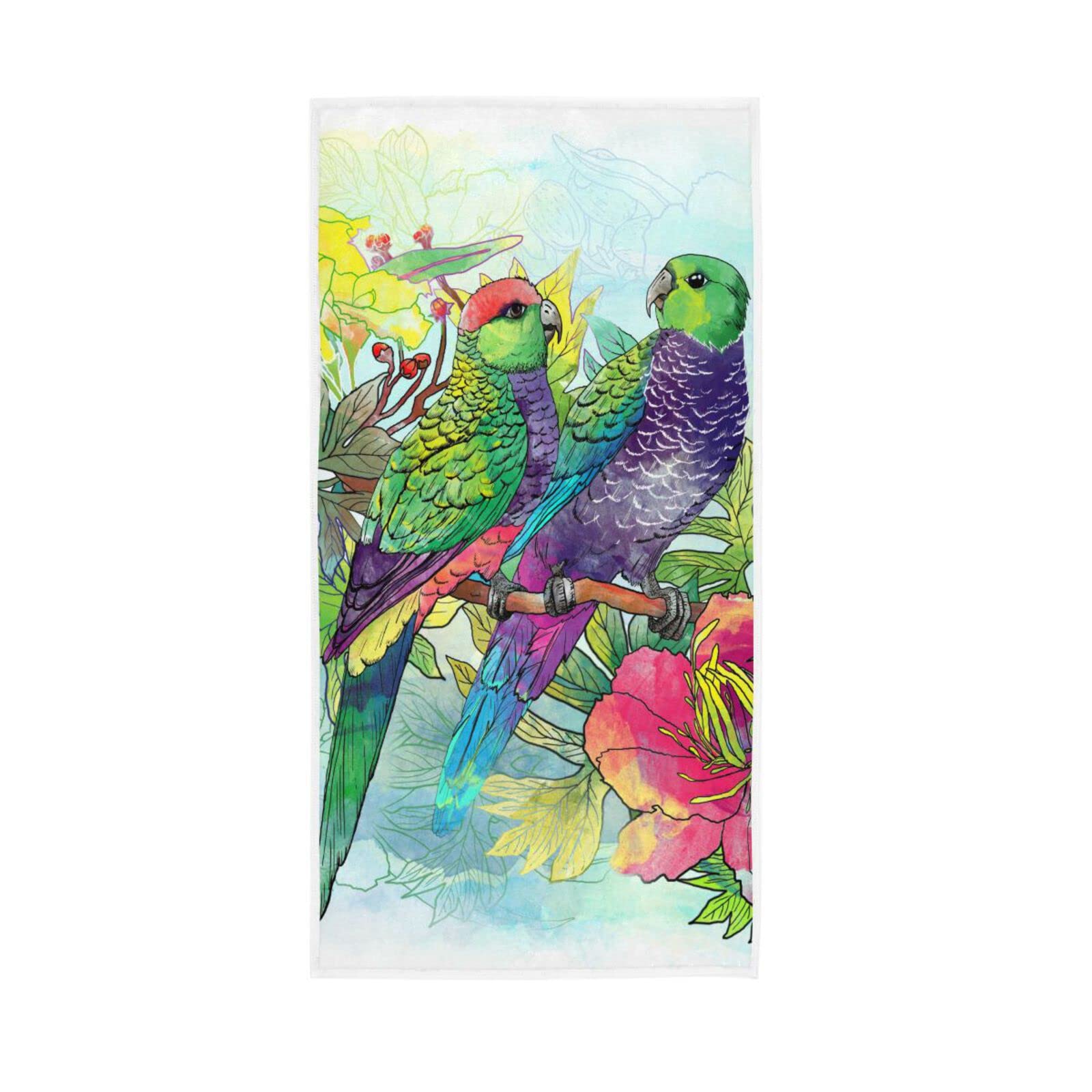 HUYGD Hand Towels Parrot Flower Print Decor Fingertip Soft Face Towel Absorbent Bathroom Kitchen Towels