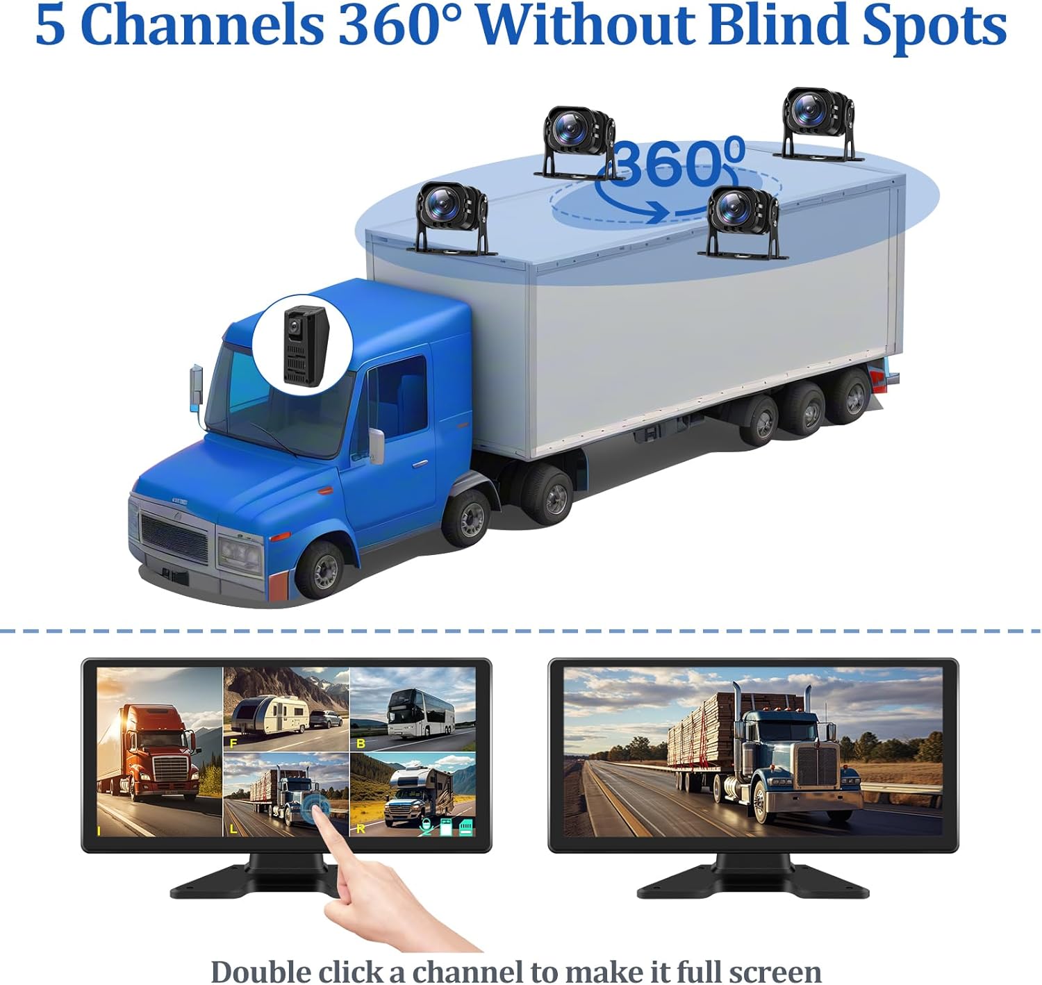 4K Backup Camera System with 10.36" IPS 5-Channel Touch Screen Monitor Rear Side View 5 AHD Camera DVR Recording Backup Heavy Duty Camera for Truck Bus RV Trailer Semi Box EH5 VEKOOTO