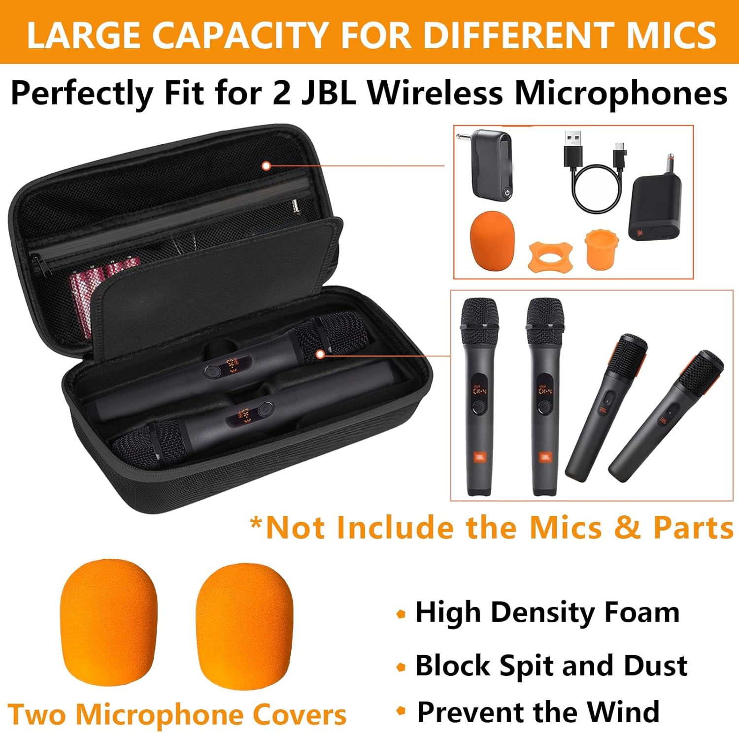 Wireless Microphone Case Compatible with JBL Wireless Two Microphone System, Handheld Dual Mic Travel Bag for Party Box, Singing, Karaoke for JBL mic, Receiver, Adapter, AA Batteries -Black (Box Only) - Image 2