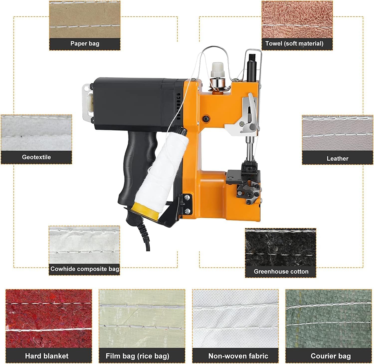 Macchina da Cucire Manuale Portatile, per Sacchetti di Sacco/Tessuto/Riso/Carta/plastica, 220V (Giallo)