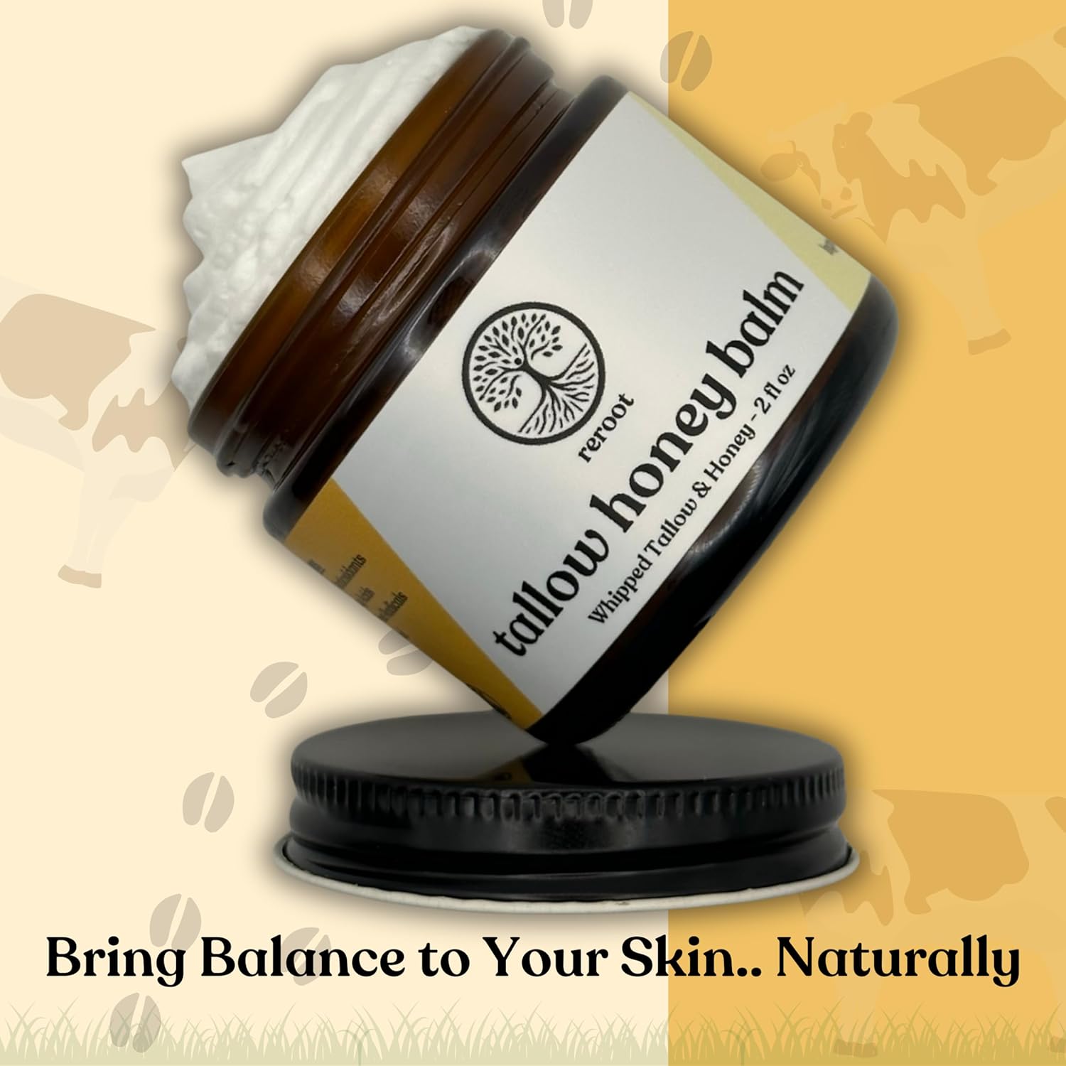 Beef Tallow Balm for Skin -2 Ingredients- Grass-Fed Grass-Finished Beef Tallow & Raw Honey for Skin - Unscented Beef Tallow Honey Balm for Face & Body - Sensitive Dry Skin Eczema Psoriasis Rosacea