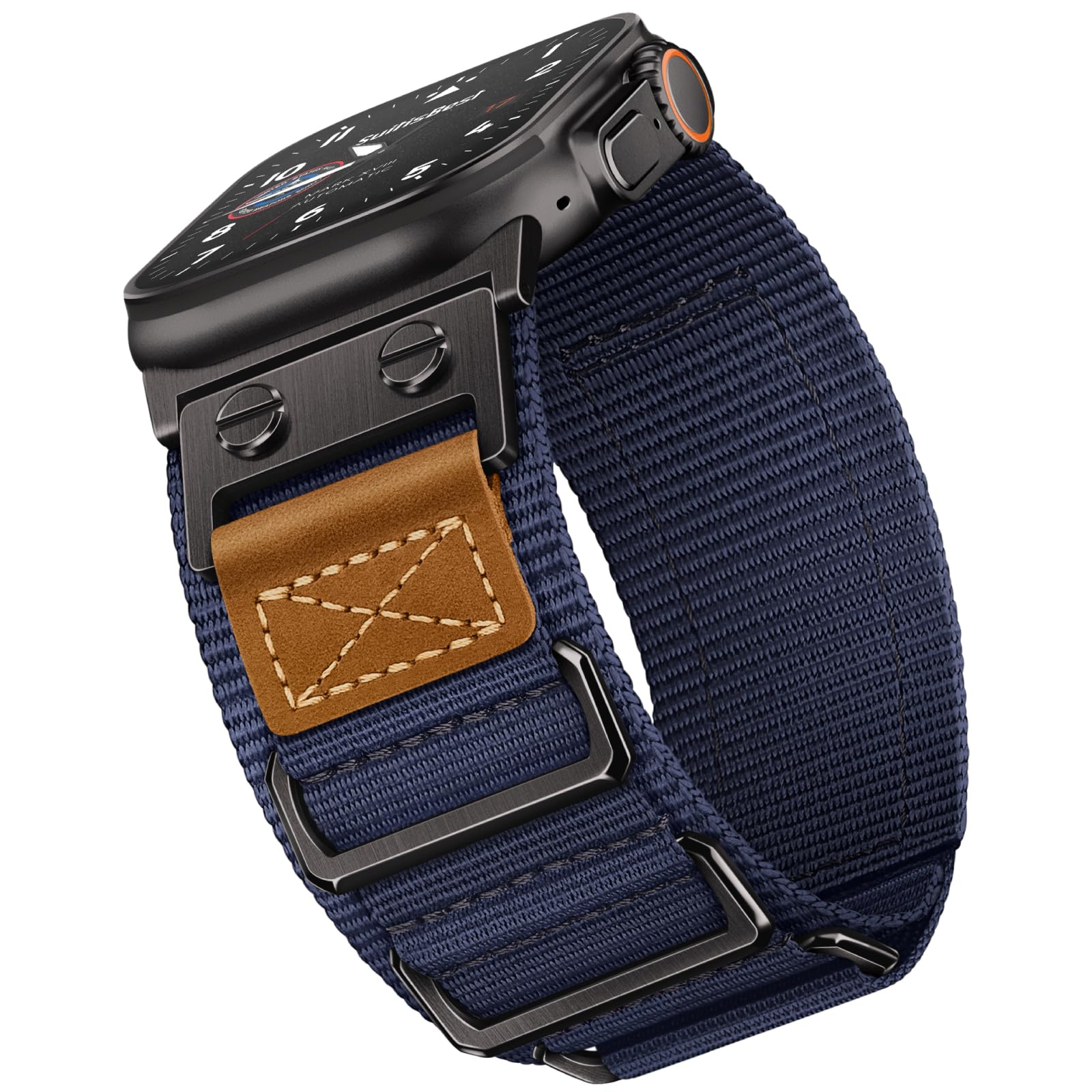 Suitisbest Rugged Bands Compatible for Apple Watch Ultra Band 49mm 46mm 45mm 44mm 42mm(Series 3), 3 Ring Military Nylon Sport Durable Matel Strap for Women Men iWatch Ultra 10 9 8 7 6 5 4 3 SE