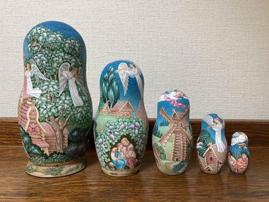 ロシア雑貨☆イコン マトリョーシカ眠る地球の上(5P)H16.5cmコブロフ工房 ロシア雑貨☆イコン マトリョーシカ眠る地球の上(5P)H16.5cm