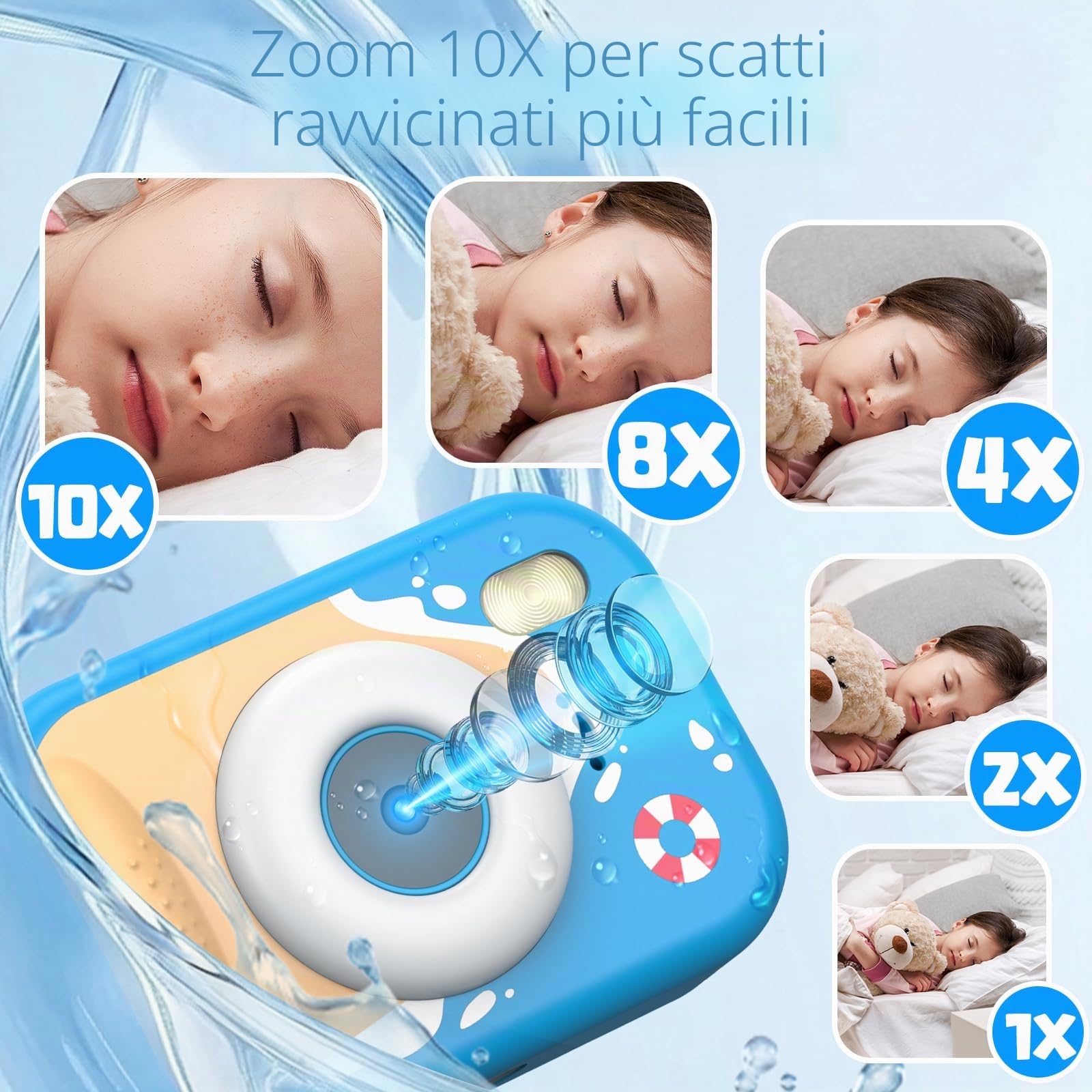 Macchina Fotografica Bambini, Fotocamera Impermeabile Bambini 48MP 1080P Macchina Fotografica Digitale Subacquea con 2,4 Pollici Schermo, 32GB Scheda, Flash LED, Regalo per Bambina e Bambino 3-12 Anni