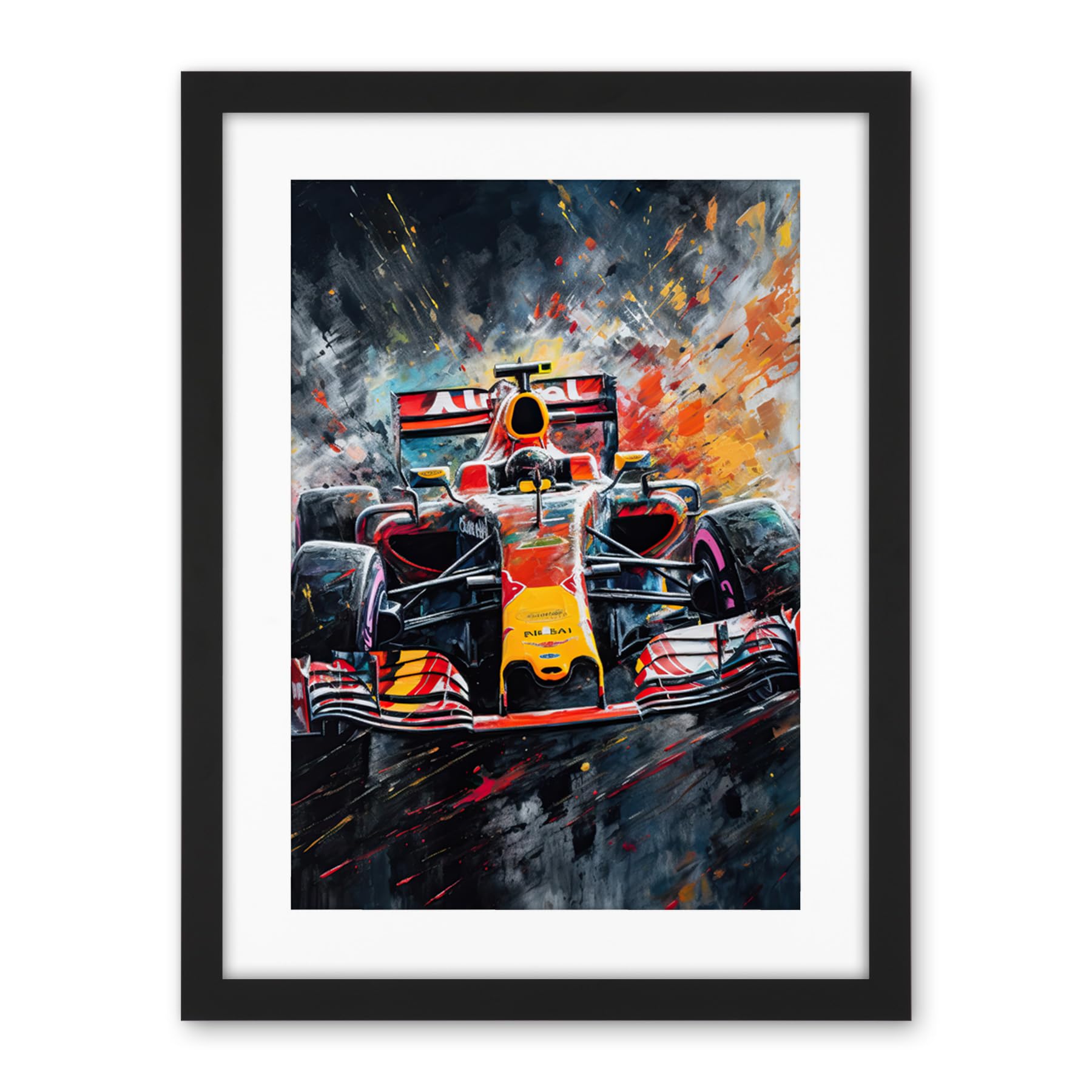 Artery8 Race Car Driver Racing Action Shot Painting Artwork Framed Wall Art Print 18X24 Inch