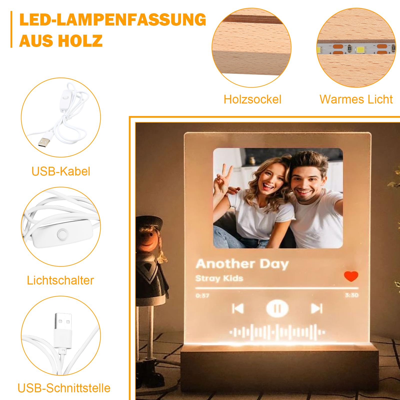 2 Pièces Socle Affichage LED Bois Lampe Nuit Base Lumineuse