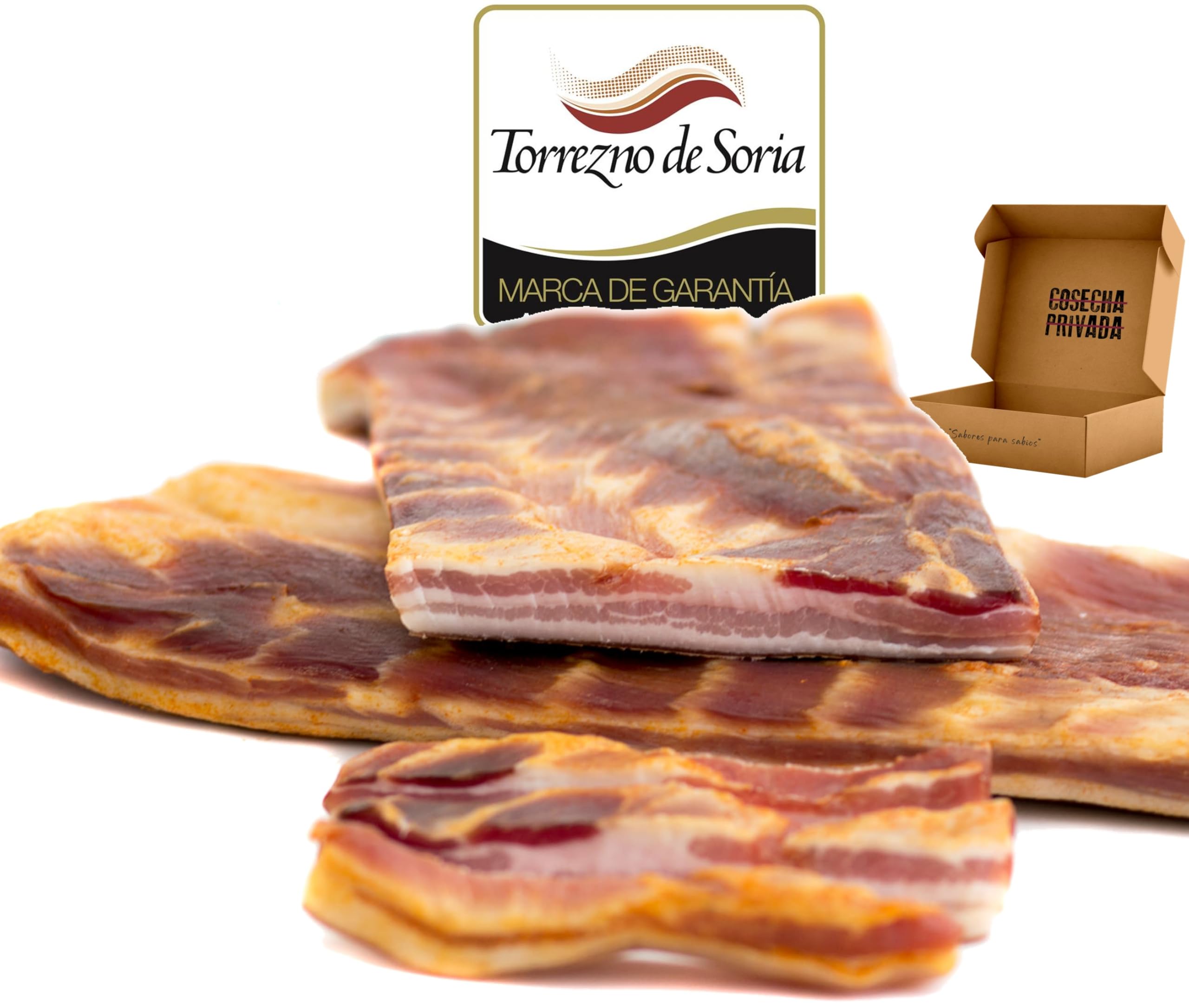 Torreznos de Soria - Envío 24 h - Panceta de 3 kg aproximadamente, Semicurada y Adobada Fácil de preparar. Premio Medalla de Oro -Seleccionados por Cosecha Privada (~3 kg)