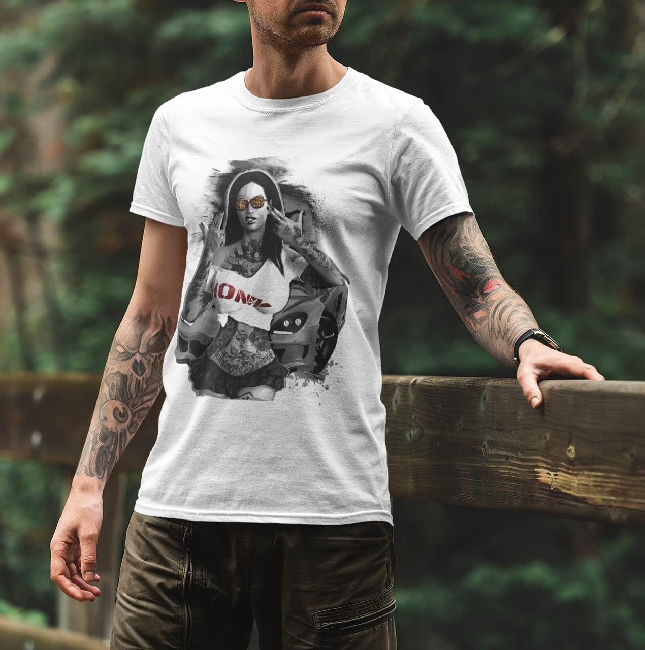 T-Shirt Uomo Inked Girl: Stampa Tatuaggio Ragazza Pin Up, Cotone, Taglie Forti Fino A 5XL