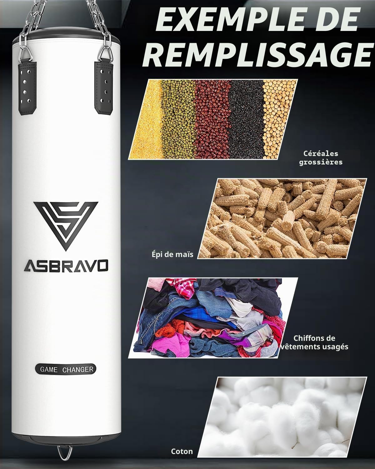 Sac de frappe pour adultes - 1,2 m - En polyuréthane - Gants de boxe lourds de 340,2 g - Pour MMA, Muay Thai, Kickboxing, entraînement à domicile, arts martiaux (non rempli)