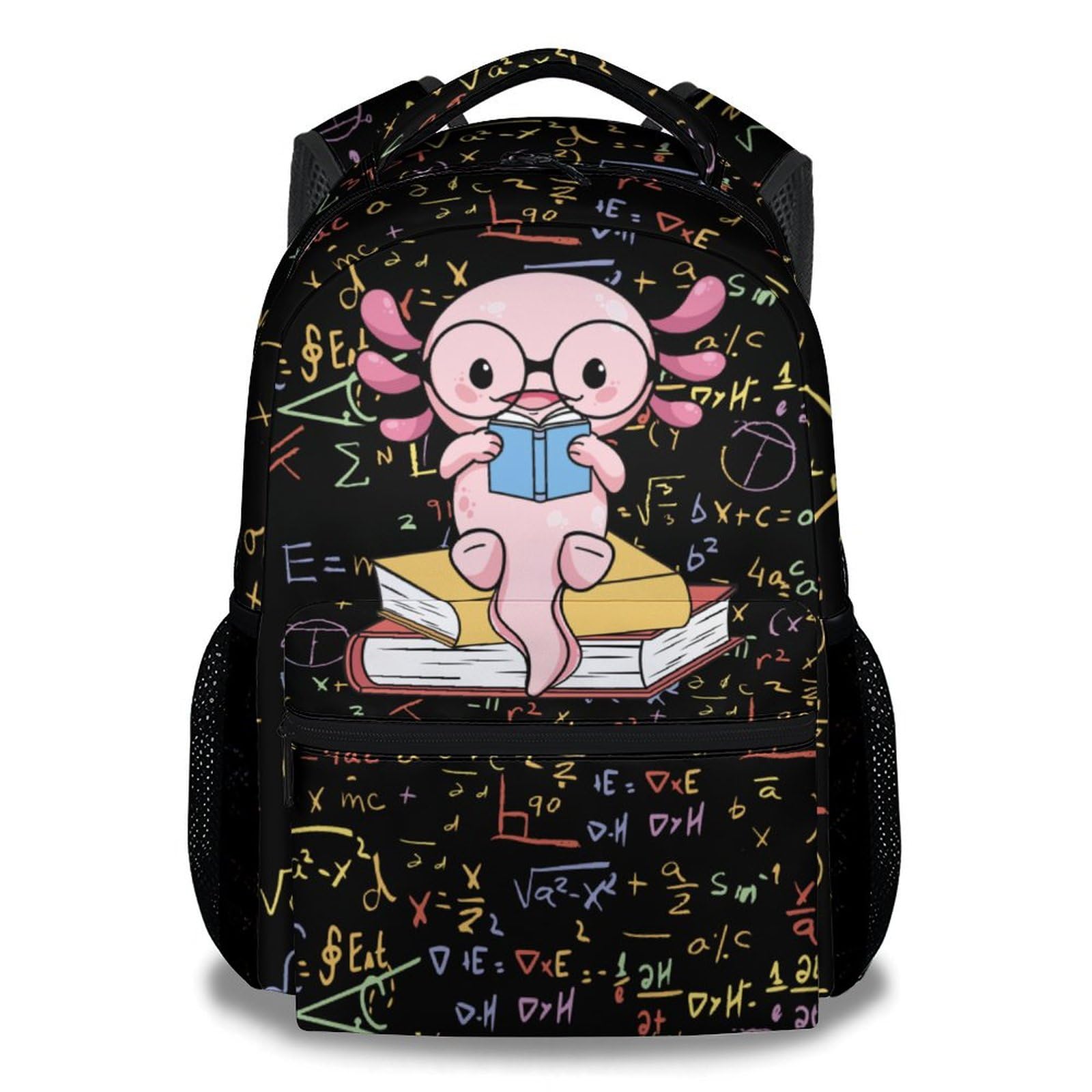 Mercuryelf Axolotl Backpack for Boys Girls, 16 Inch Black Backpacks for School Travel, Cute Lightweight Bookbag for Kids