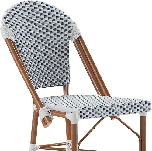 Miniatura 7 de Flash Furniture Lourdes Taburete de bar francés de grado comercial, apilable para interiores y exteriores, 30 pulgadas de alto, acabado blancoazul