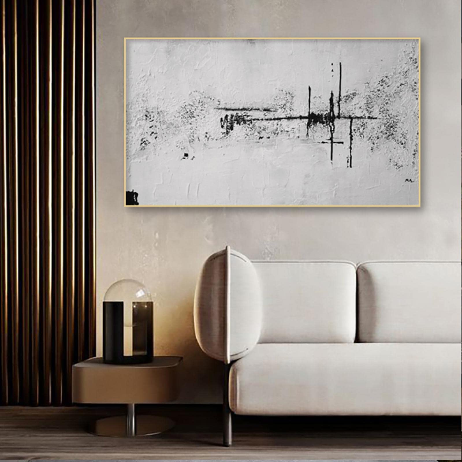Amazon｜抽象的な白い壁アート額入り抽象シンプルな油絵 Xxl