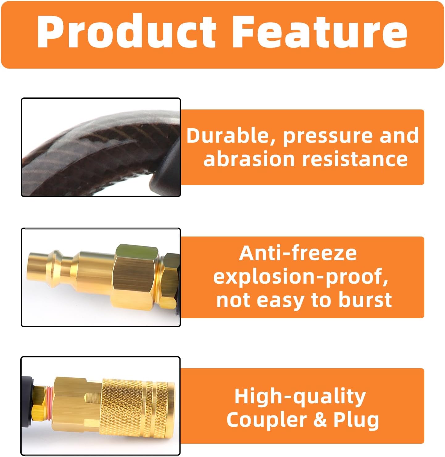 GASHER 1/4" x 10FT Black Reinforced Polyurethane Recoil Air Hose with Bend Restrictor, 1/4" Industrial Quick Coupler and Plug