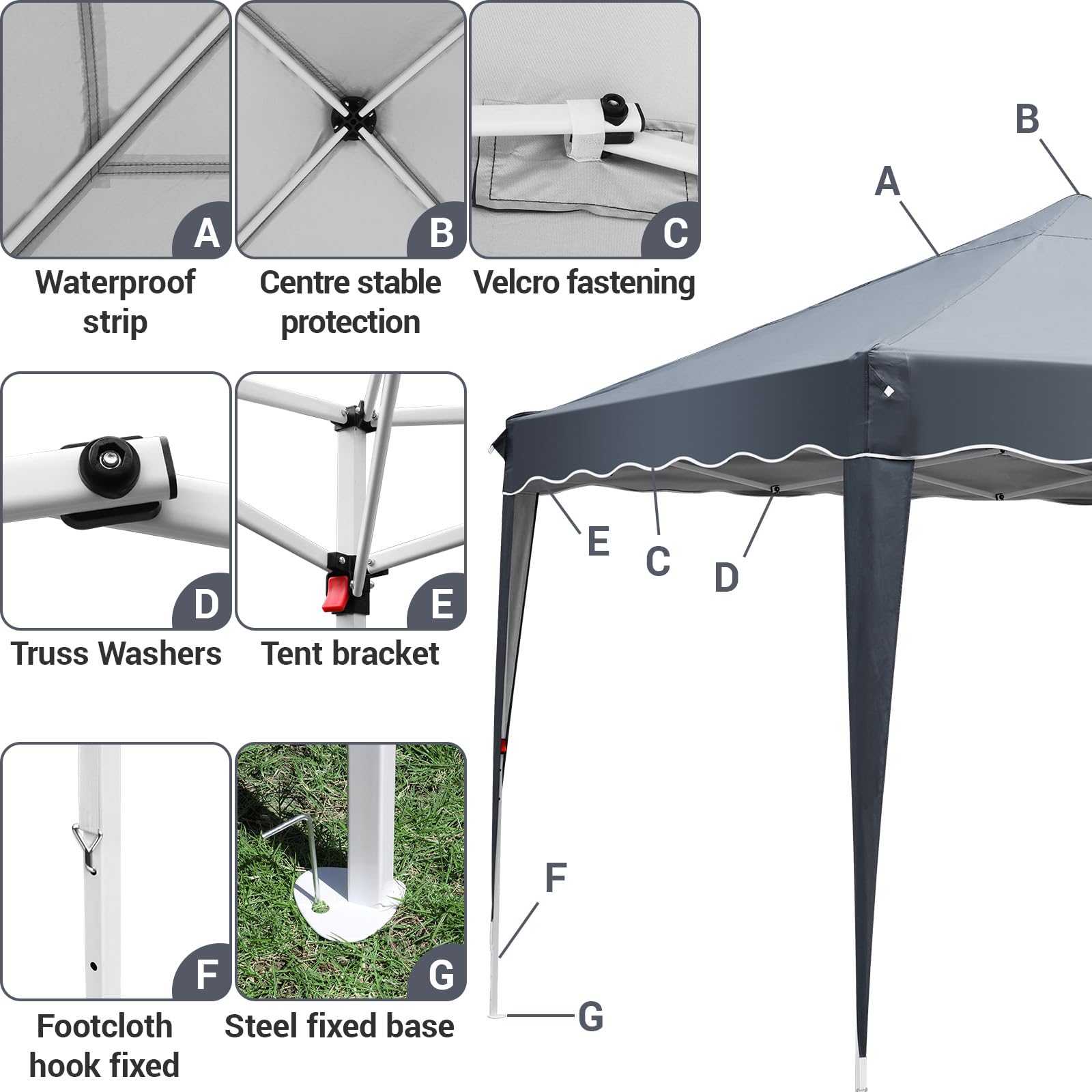 LIFERUN Tonnelle Jardin Pliable 3x3 m, imperméable, Stable, résistante à l'hiver, Tente Pliable, Tente Pliante avec 4 PCS Sac de Sable, Protection UV 50+ pour Le Camping Gris